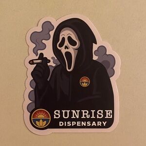 Ghost Face Scream Mask Wasssup Creepy Sunrise Dispensary Sticker